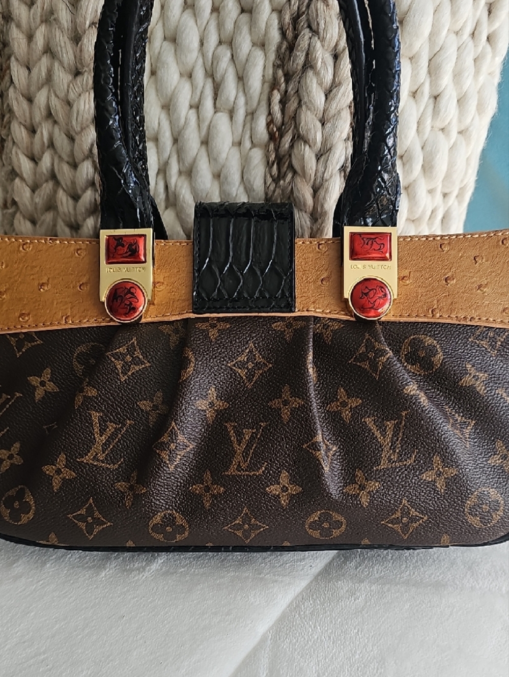 Louis Vuitton Brown Monogram Satchel with Black Handles and Tan Trim - Picture 2 of 5